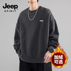 Jeep Sweatshirt Men's Autumn and Winter New Fashion Brand Fleece-Lined Round-Neck Base Shirt Top Spring and Autumn Casual Long-Sleeve T-Shirt