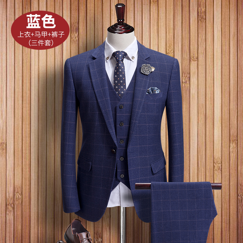 bộ quần áo phù hợp với nam váy Business Casual ăn mặc Ba mảnh Groom cưới tiếng Anh phù hợp với kẻ sọc nam