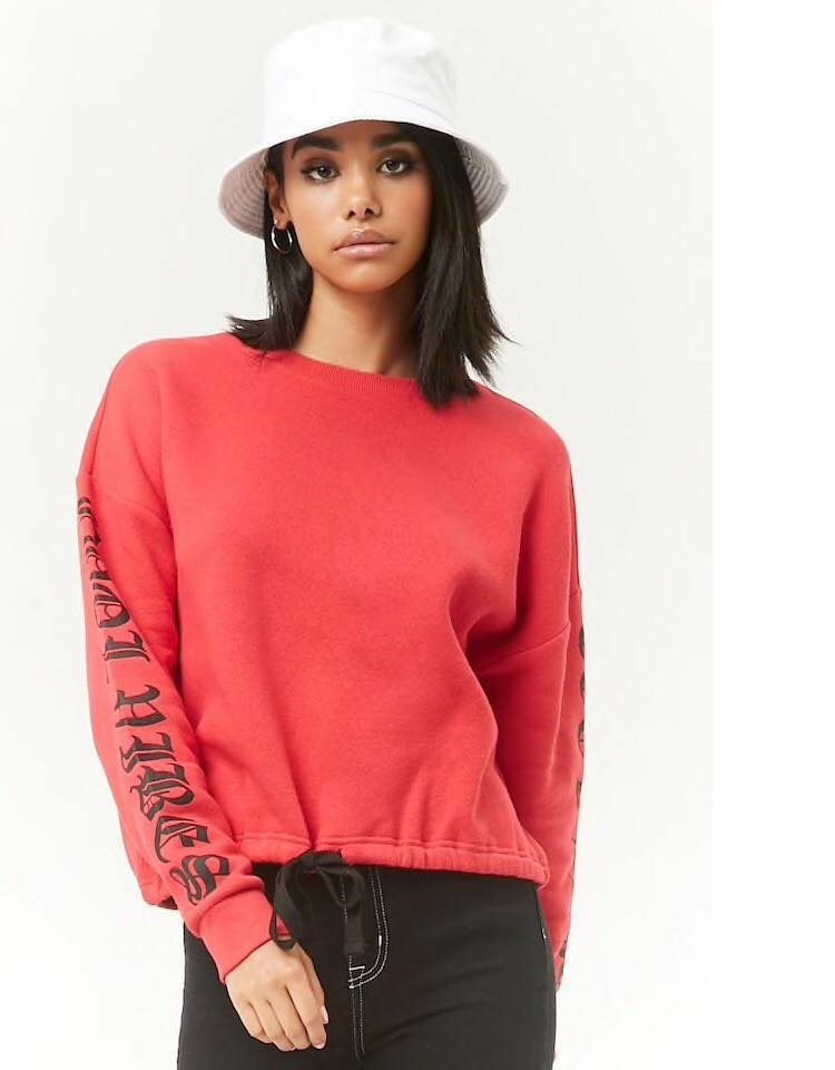 Ngày tết cổ áo len nữ cổ tròn oversized kiểu dây rút hem thoi trang cong so