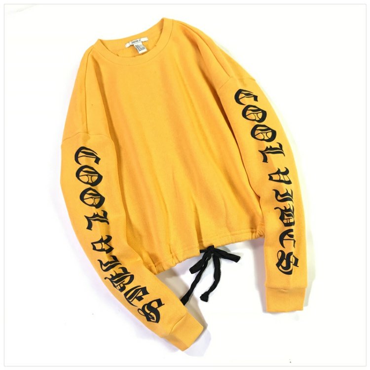 Ngày tết cổ áo len nữ cổ tròn oversized kiểu dây rút hem thoi trang cong so