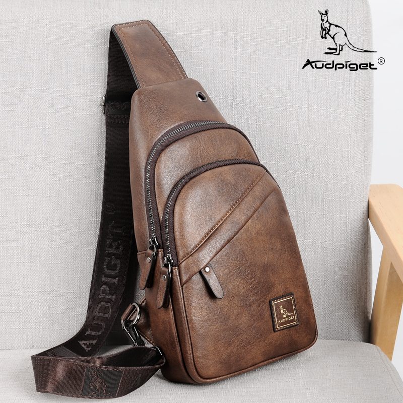 Duppi Kangaroo men satchel satchel casual single shoulder bag inclined satchel chest front small scapegoat leather bag fashion chest bag