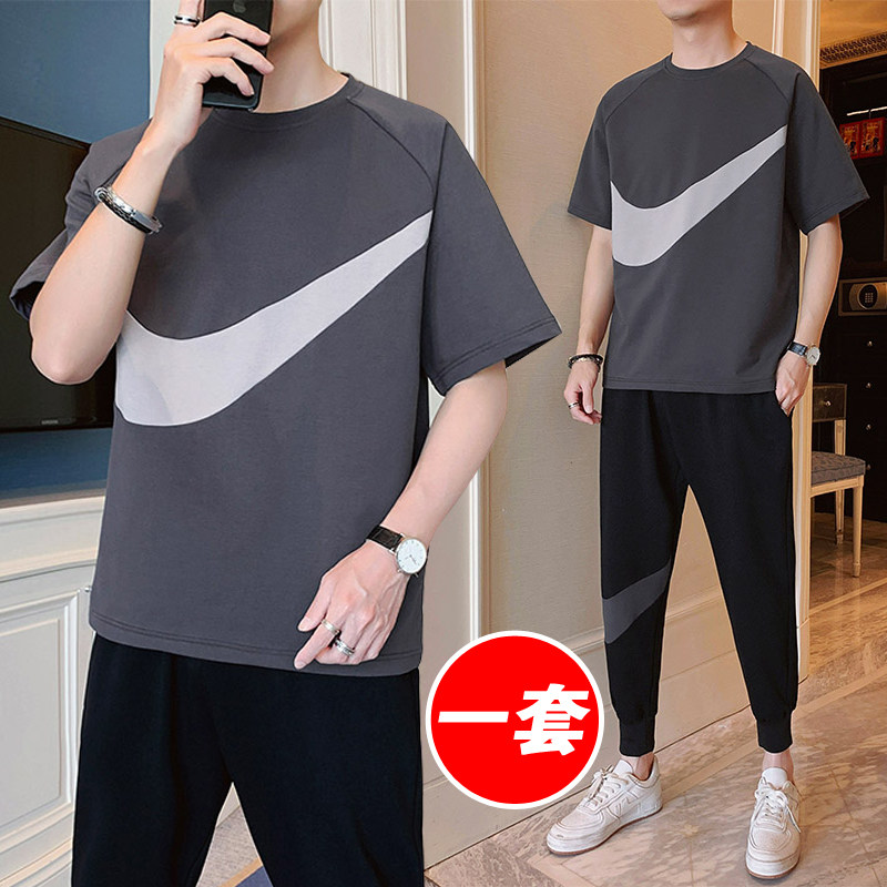 Men's casual summer clothing Tide Signs Ice Silk Big Size Short Sleeves Clothes Men's 2022 New Men's Summer Sports Suit Summer