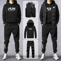 Mens mens sweaters autumn and winter plus velvet thickened Korean tide winter jacket sports suit mens winter three-piece set