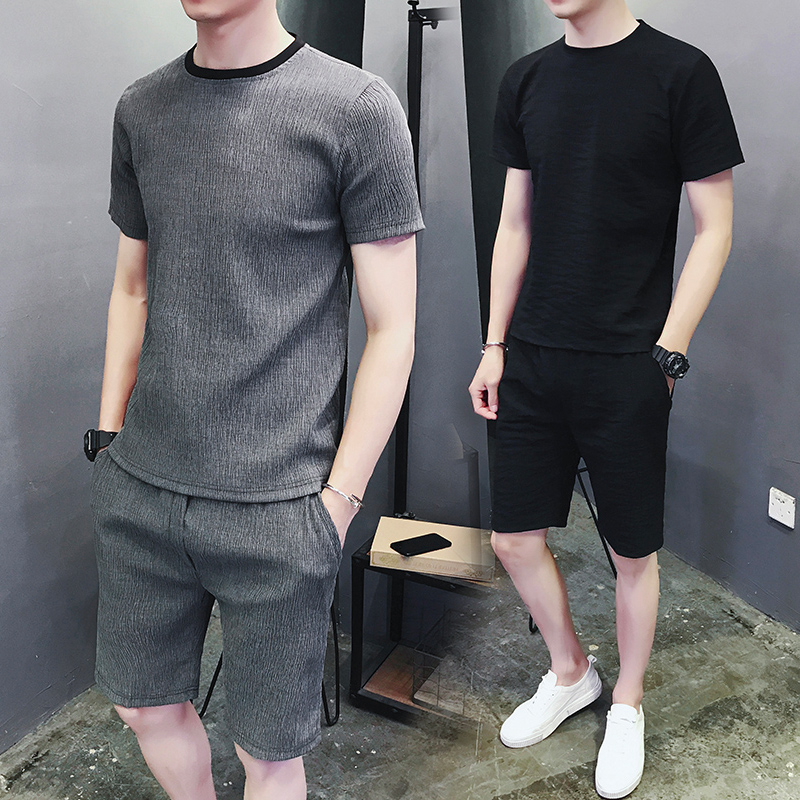 Купить Мужской случайный шорты спортивный набор мужчина лето T футболки 2019 новый лен летний костюм бег движение одежда в интернет-магазине с Таобао (Taobao) из Китая, низкие цены