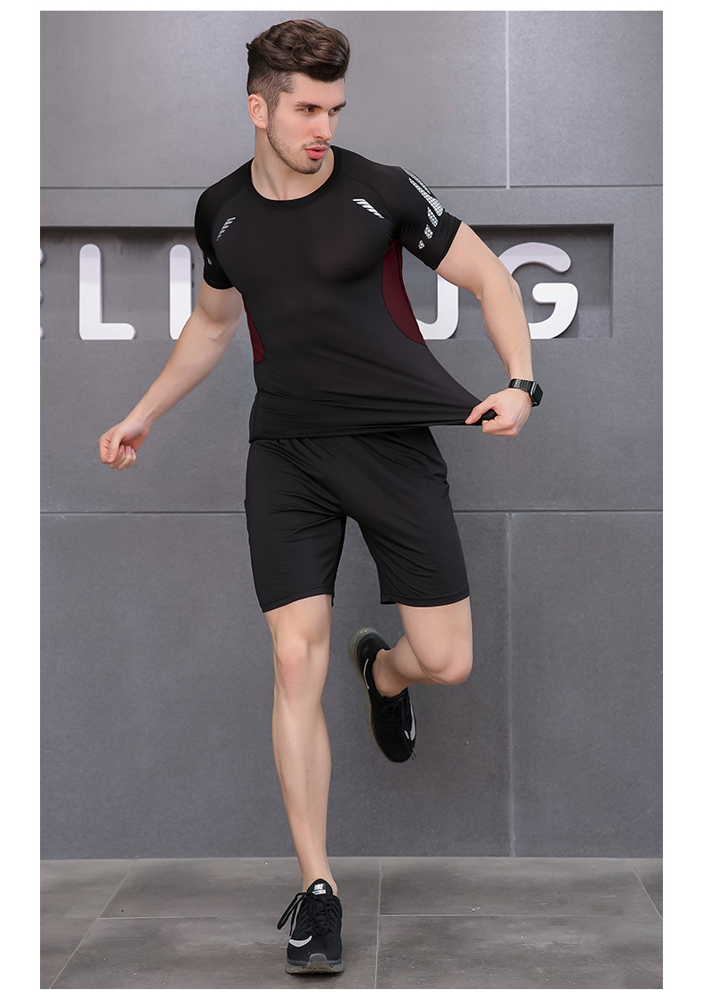 Thể dục quần áo của nam giới nhanh chóng làm khô ngắn tay tight-fitting chạy phù hợp với nam giới mùa hè phòng tập thể dục đào tạo thể thao quần áo áo ngực tập gym