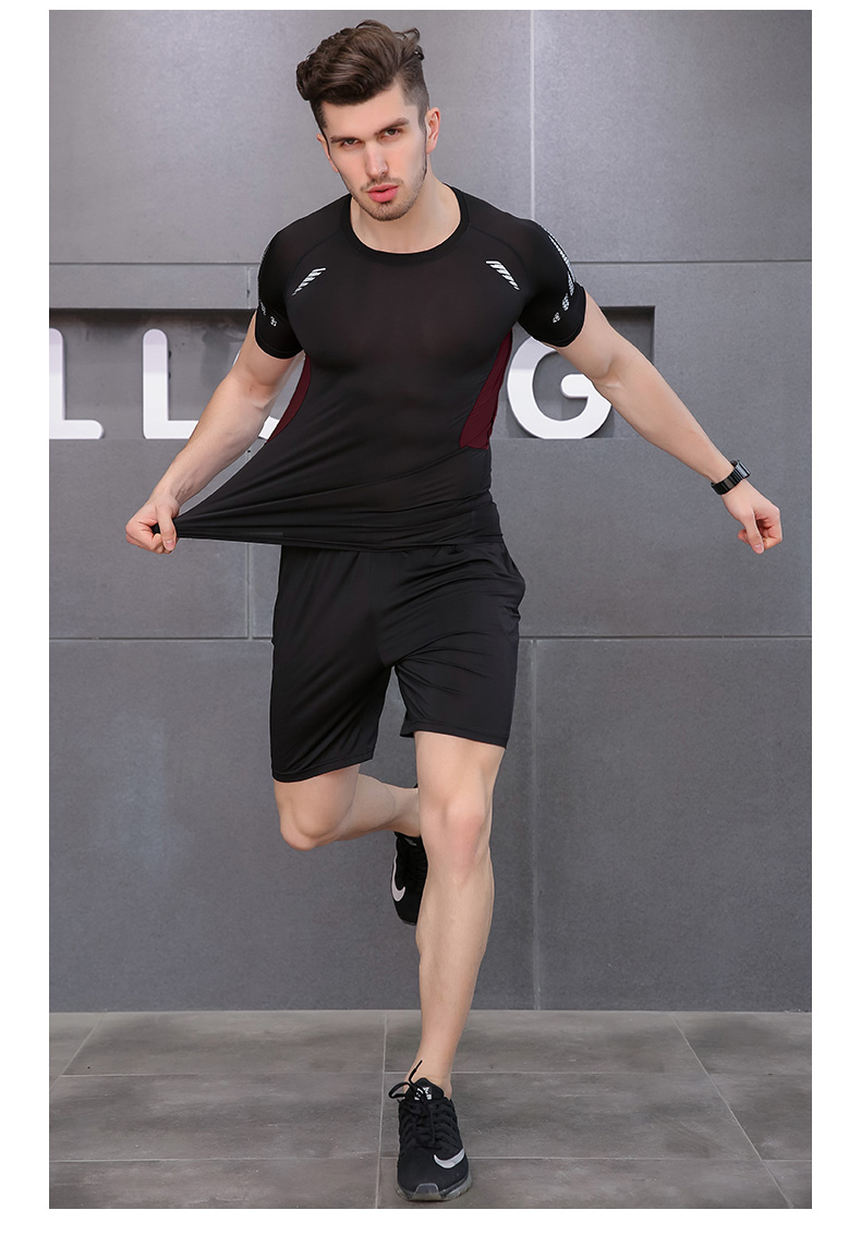 Thể dục quần áo của nam giới nhanh chóng làm khô ngắn tay tight-fitting chạy phù hợp với nam giới mùa hè phòng tập thể dục đào tạo thể thao quần áo áo ngực tập gym