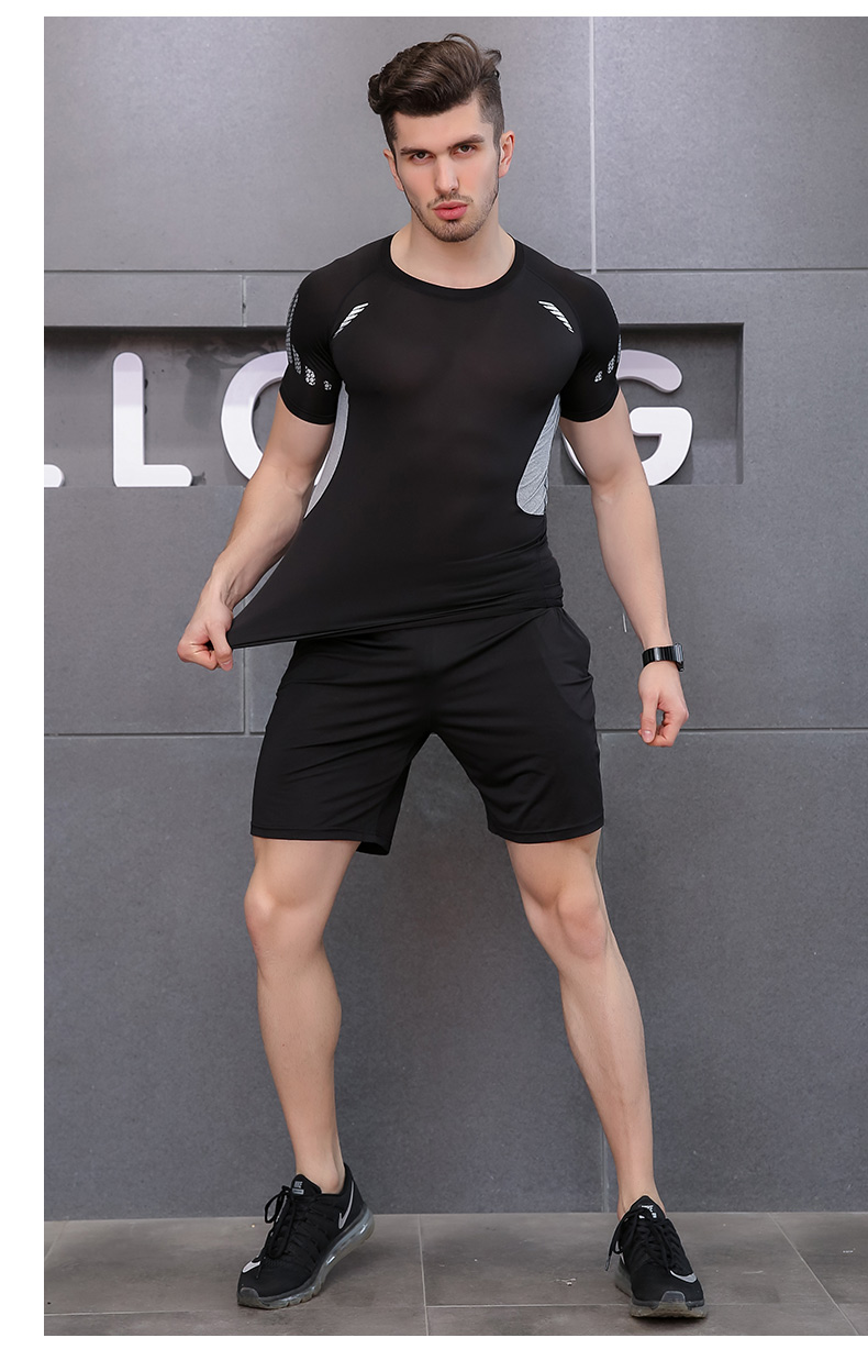 Thể dục quần áo của nam giới nhanh chóng làm khô ngắn tay tight-fitting chạy phù hợp với nam giới mùa hè phòng tập thể dục đào tạo thể thao quần áo áo ngực tập gym