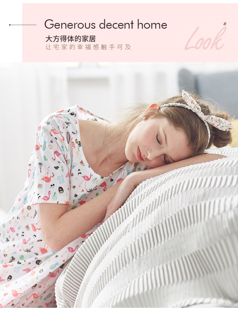 [Tự hoạt động] ba súng ladies home váy cotton in lỏng thoáng khí nightdress