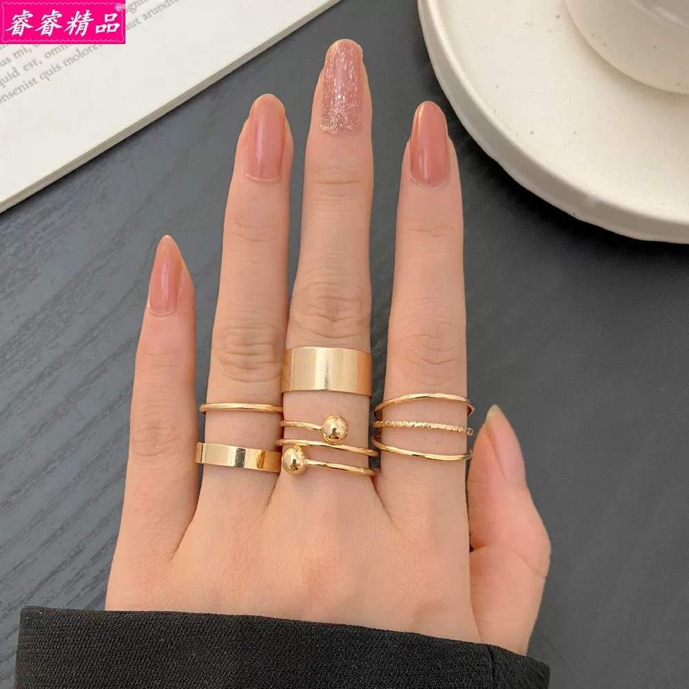 Black Knuckle Ring Set, Creative Multi-Style Alloy Joint Rings, Simple 6-Piece Kit
