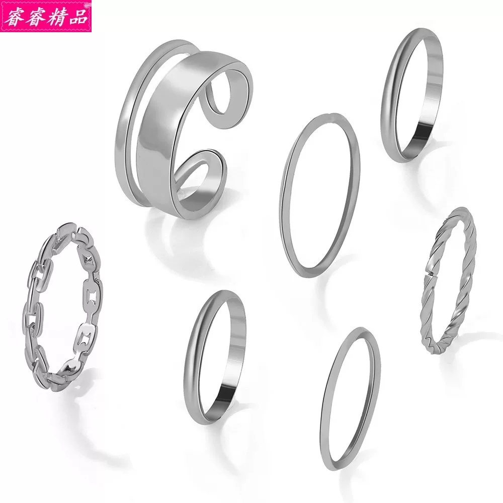 Black Knuckle Ring Set, Creative Multi-Style Alloy Joint Rings, Simple 6-Piece Kit