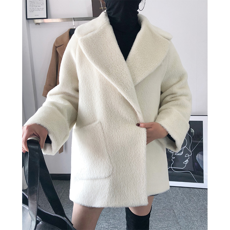 Clearance 2023 Women's Winter Heavy Alpaca Wool Coat Mid-Length A-Line Woolen Jacket Top