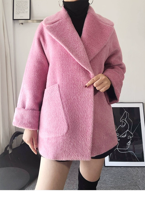Áo khoác nữ mùa đông 2018 dành cho nữ nặng nề Suli Albaka alpaca dài giữa một phiên bản áo khoác len - Áo khoác ngắn
