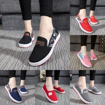Autumn lazy shoes womens black cloth shoes middle school students small white sneakers gray red flat canvas shoes womens shoes tight
