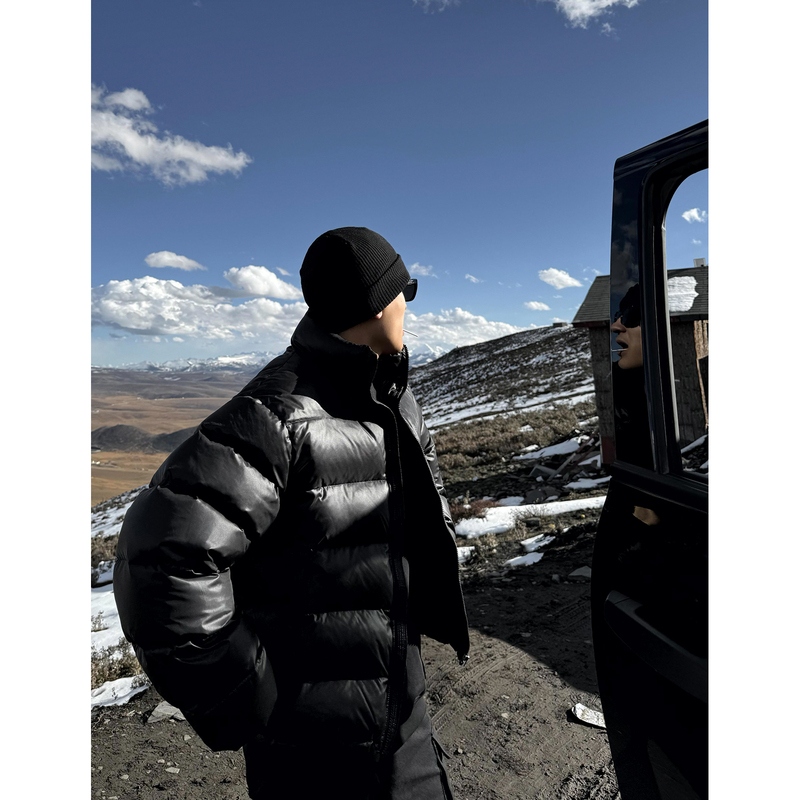 Sanbai [357g High Fill Power] Titanium Black Ribbed down Jacket Winter Short Warm Coat for Men