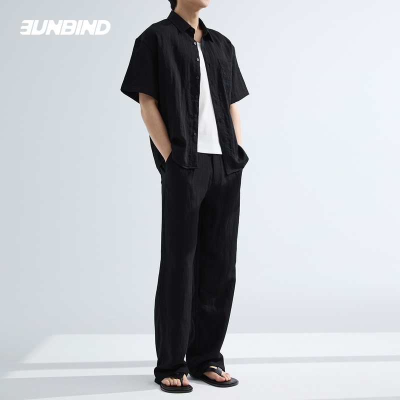 3Unbind【Linen-Like Black Realm】Summer High-End Casual Straight-Leg Dress Pants for Men, Loose Imitation Linen Trousers