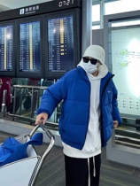 SANBAI Sanbai new blue cotton coat mens ins American cotton coat autumn and winter loose casual bread coat tide