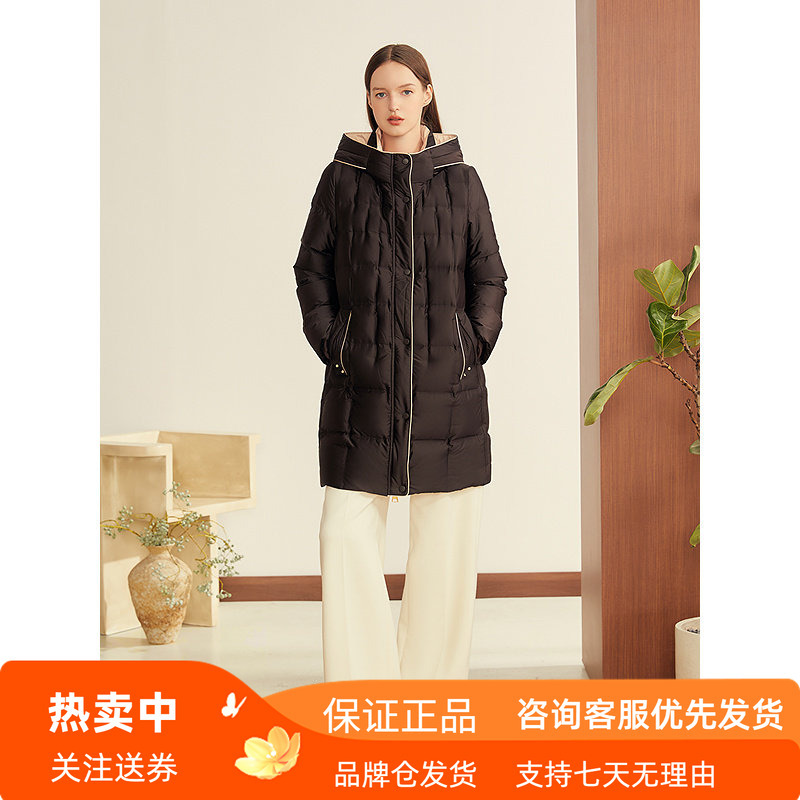 Yiner Winter French Soft Satin Hooded Mid-Length down Jacket 8C35508270