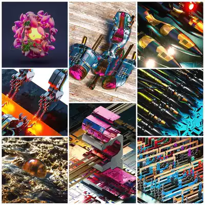 C4D boutique OC engineering crystal ball drone art poster conveyor belt pen mechanical arm science fiction SC321