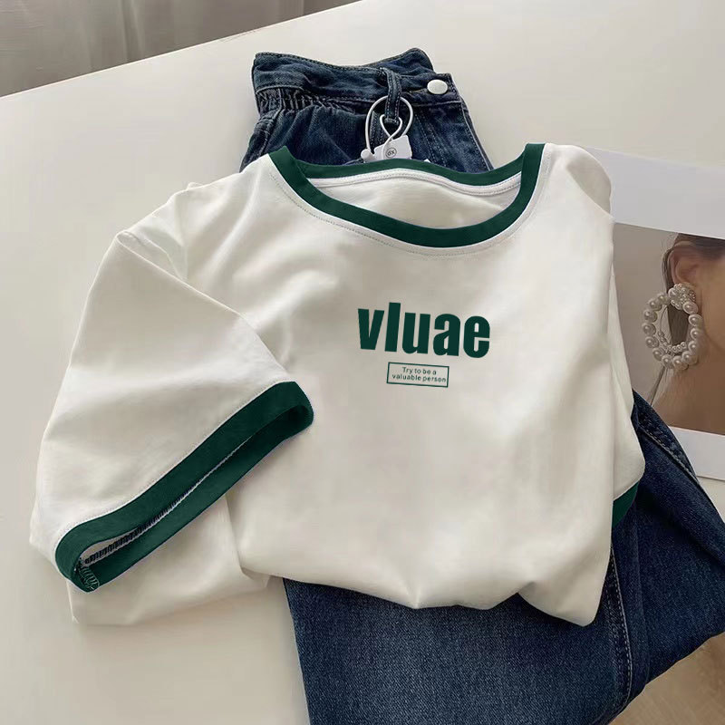 Letter Print White Pure Cotton Short-Sleeve T-Shirt for Women, Summer Loose Casual Round Neck Half-Sleeve Top, Trendy on Instagram Letter Print White Pure Cotton Short-Sleeve T-Shirt for Women, Summer Loose Casual Round Neck Half-Sleeve Top, Trendy on Instagram