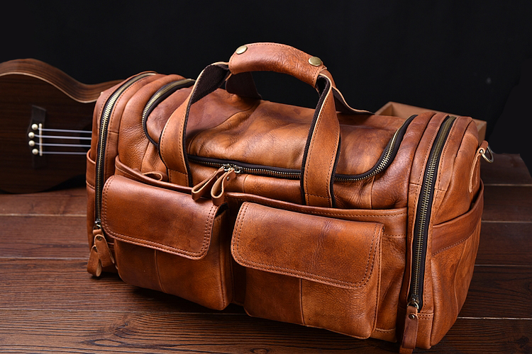 Túi xách da duffel nam Retro công suất lớn da tập thể dục túi du lịch ngắn chuyến du lịch thủy triều - Túi du lịch túi da du lịch