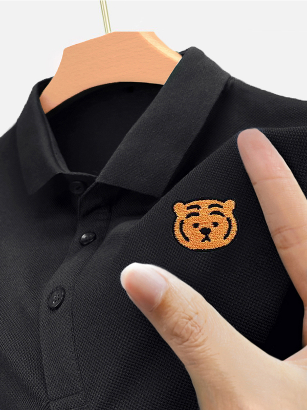 High-End Embroidered Little Tiger Polo Shirt Short-Sleeved Men's Turn-Down Collar Summer Breathable Pique Cotton Casual Trendy Brand Half-Sleeve