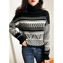 Sweater womens autumn winter clothing Lazy Breeze Korean version Coloured high neckline Head fashion Knitted Sweatshirt Loose Foreign blouse asdf