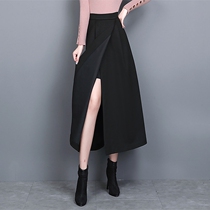Autumn and winter hair A character half body skirt long autumn winter thickened with high waist open fork black large hem skirt Supper skirt asd