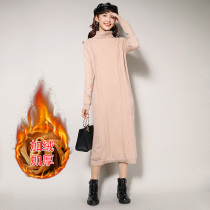 Super fire cec turtleneck sweater women loose lazy wind plus velvet thick medium length very fairy bottom sweater skirt winter