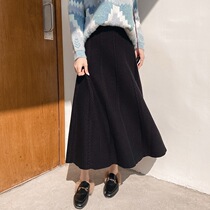 Black skirt skirt winter with sweater high waist long drop Feel a-shaped knitted skirt long umbrella skirt thick