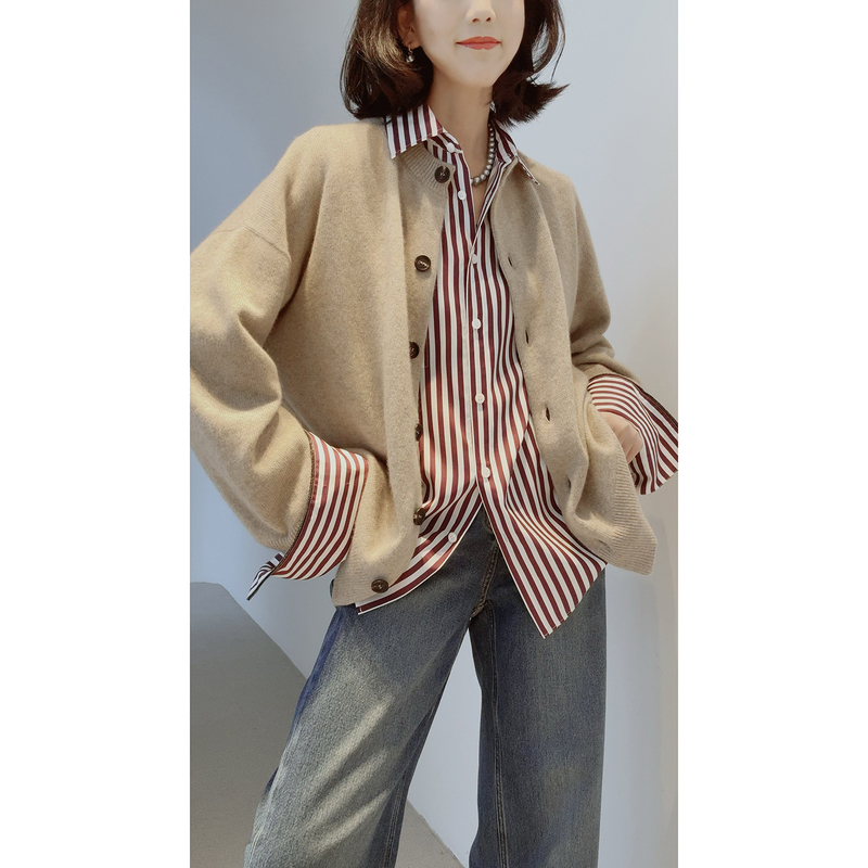 Original 3W2 Old Money Style【Kang】 ㊣ 15.5 Gauge 100% Cashmere Knit Jacket + Vintage Matte Silk Shirt】 Original 3W2 Old Money Style【Kang】 ㊣ 15.5 Gauge 100% Cashmere Knit Jacket + Vintage Matte Silk Shirt】