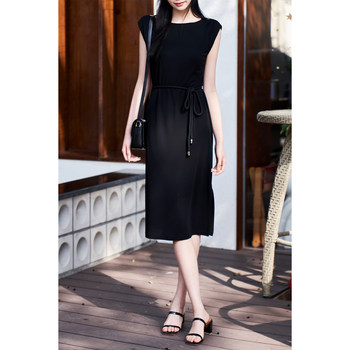 Rongmei qz0820532 japanese ice silk_hang_slim heavy industry waist rope temperament shoulder pad sleeveless dress