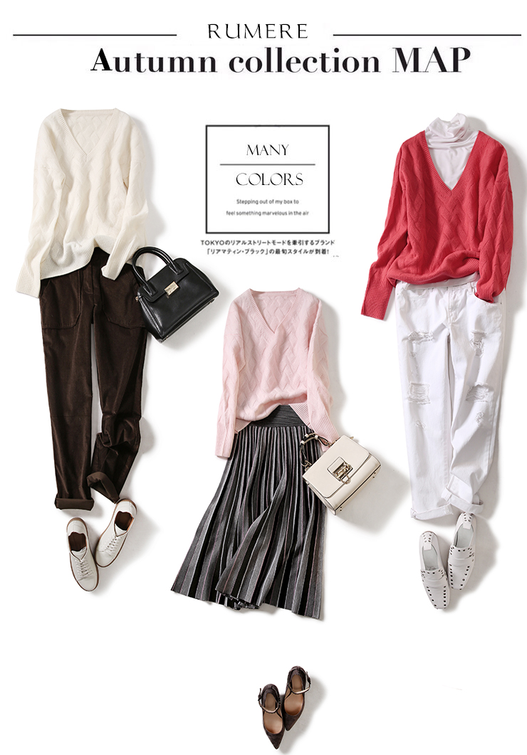 戎 美 【ZZ1017055】 Áo len trễ vai đa năng ấm áp kiểu dáng chéo cashmere áo len đôi