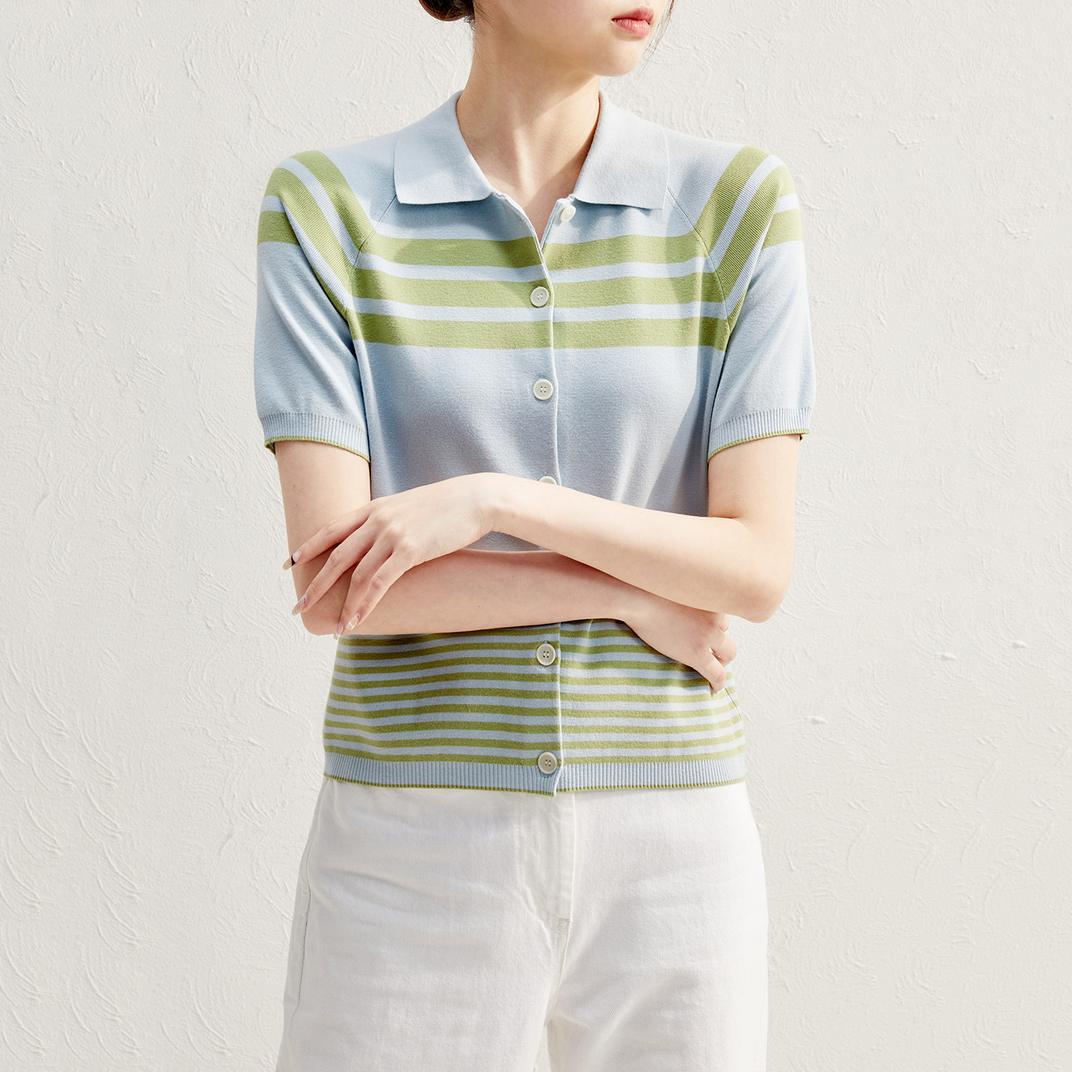 (ZZ0406773) POLO ceiling ultra-fine branch knit stripe Coloured blouse foreign dress