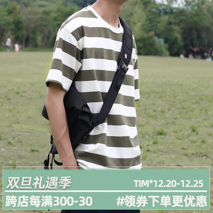 LH store2022SS sixpence OXYGEN heavy cotton striped T-shirt men's casual threaded round neck short sleeves