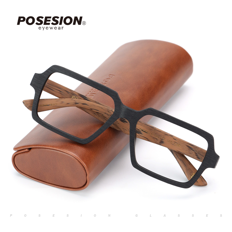 Posesion Wood Grain Square Frame Glasses Large Frame Square Thick Frame Acetate Eyeglass Frames Wide Face Myopia Trendy Men and Women