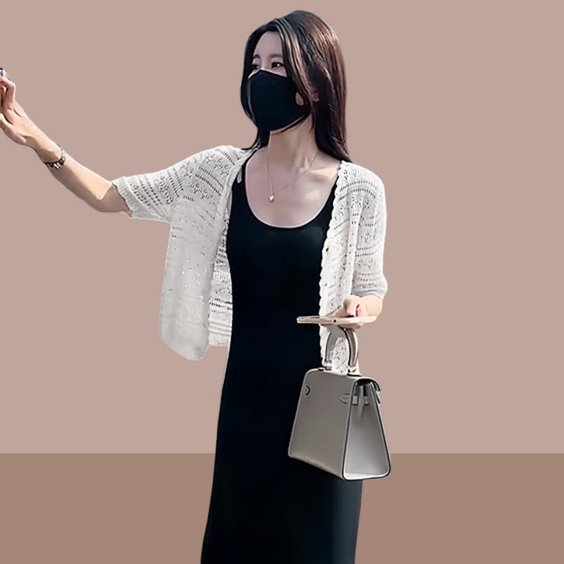 High-End, Elegant, Thin Ice Silk Hollow-Out Knit Cardigan Jacket for Women, Summer Wear with Camisole, Long Skirt, Cover-Up, Shawl High-End, Elegant, Thin Ice Silk Hollow-Out Knit Cardigan Jacket for Women, Summer Wear with Camisole, Long Skirt, Cover-Up, Shawl