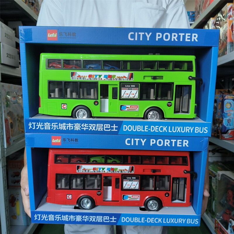 [Hot Selling] Le Fei Double-Decker Bus with Double Doors, Can Play Storytelling Songs, Children's Toy Bus for Ages 2-6