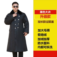 Черное длинное бархатное пальто, водонепроницаемый съёмный вкладыш, увеличенная толщина