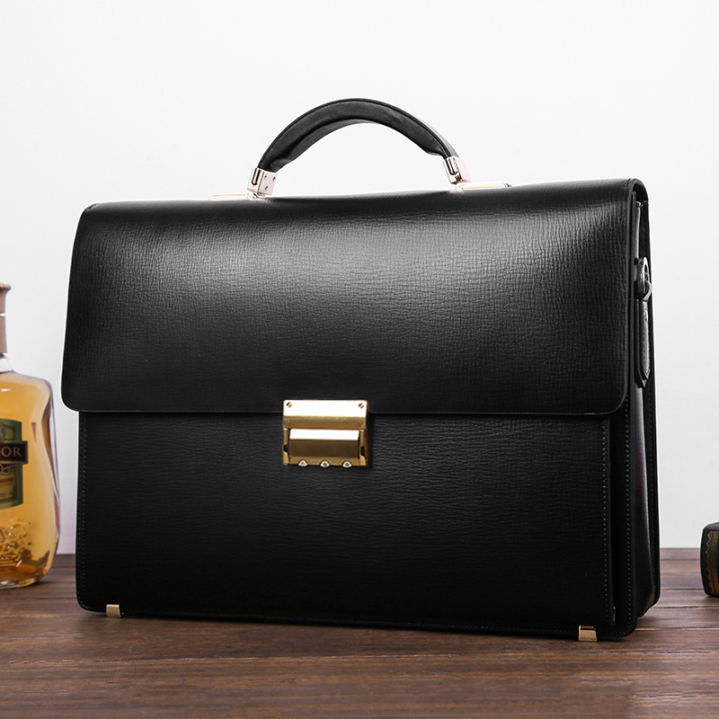 New Password Lock Men's Bag, Genuine Leather Business Bag, Briefcase, Handbag, Men's Horizontal Leather Computer Bag, Lawyer Bag
