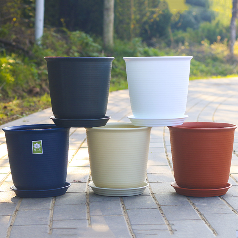 Thickened long body plastic flower pot high body round flower pot indoor balcony imitation ceramic high flower pot large flower pot Nordic