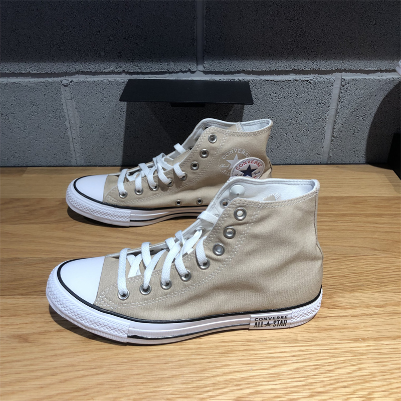 Converse All Star Khaki Color Mismatched High-Top Breathable Canvas Shoes for Men and Women A09204C