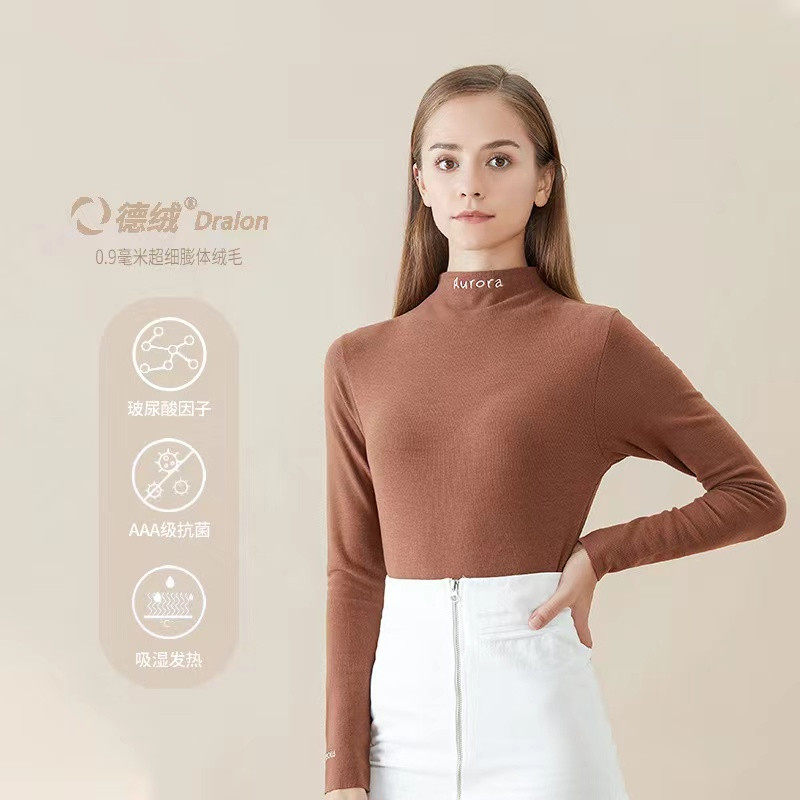 Glassy double sided Develvet autumnilly lady half-height neckline with self-heating embroidery hitting bottom high-bounty warm blouses