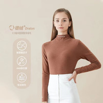 Glassy double sided Develvet autumnilly lady half-height neckline with self-heating embroidery hitting bottom high-bounty warm blouses
