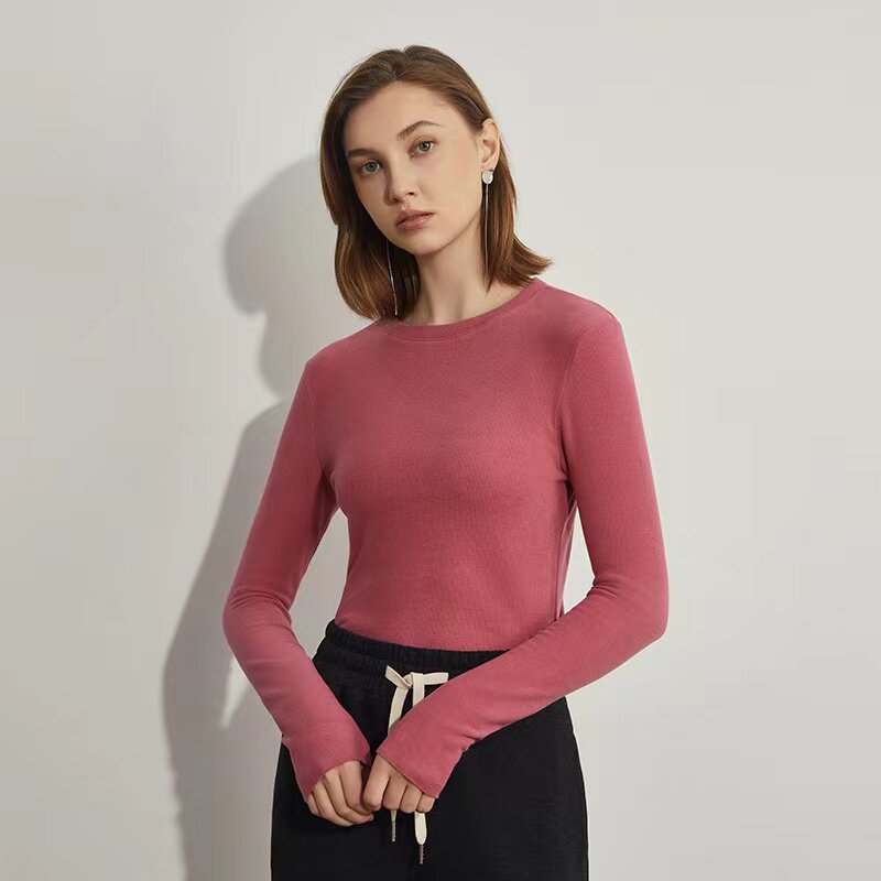 Women's round low neck hyaluronic acid German velvet beauty skin high elastic no trace heating clothing slim top bottoming shirt