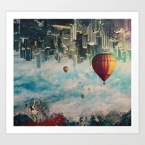Journey Passing by City with Alpine Artists Seamless Exclusive Licensed Hot Air Balloon Narration Decorative Painting