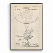 Cute brain hole Hot air balloon aircraft patent sketch design Manuscript narration Decorative painting Retro fun museum