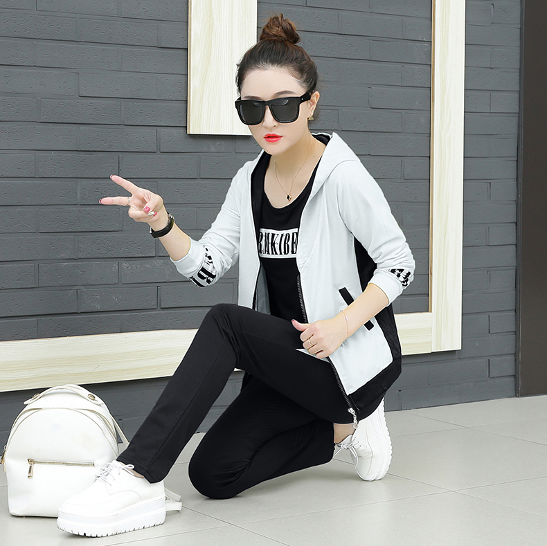 Trang phục thể thao giản dị phù hợp với nữ 2018 xuân hè thời trang mới thời trang cỡ lớn áo len trùm đầu rộng ba bộ thủy triều áo sơ mi trang nữ form rộng