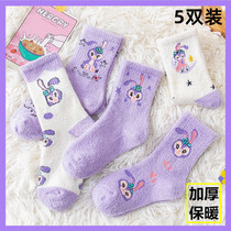 Girl Socks Winter Middle Stockings Baby Winter Plus Suede Thickened Woolen Socks Children Warm Socks Star Della Purple Rabbit