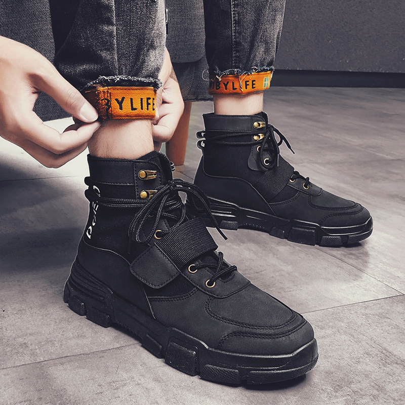 Men's shoes autumn 2021 new high tube shoes men's canvas black tide shoes Korean version of the trend of casual boys board shoes