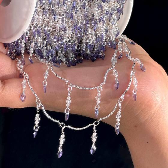 DIY手工服装鞋包辅料铜链条流苏彩色锆石排须链饰品挂坠链材料